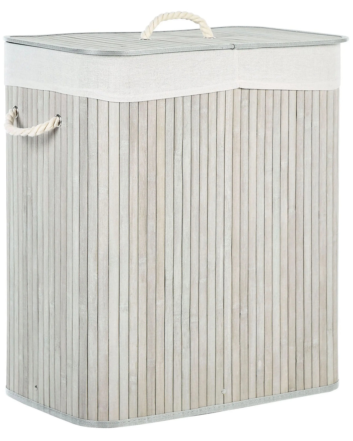 Basket with Lid Grey Bamboo Wood Laundry Hamper 2-Compartments with Rope Handles Beliani