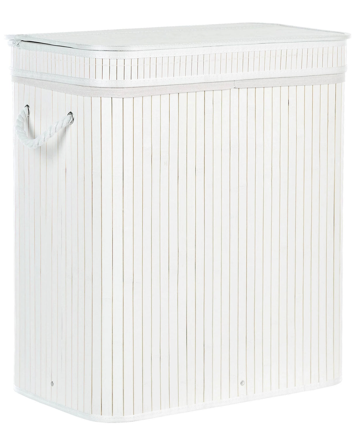 Basket with Zippered Lid Grey Bamboo Wood Laundry Hamper 2-Compartments with Rope Handles Beliani