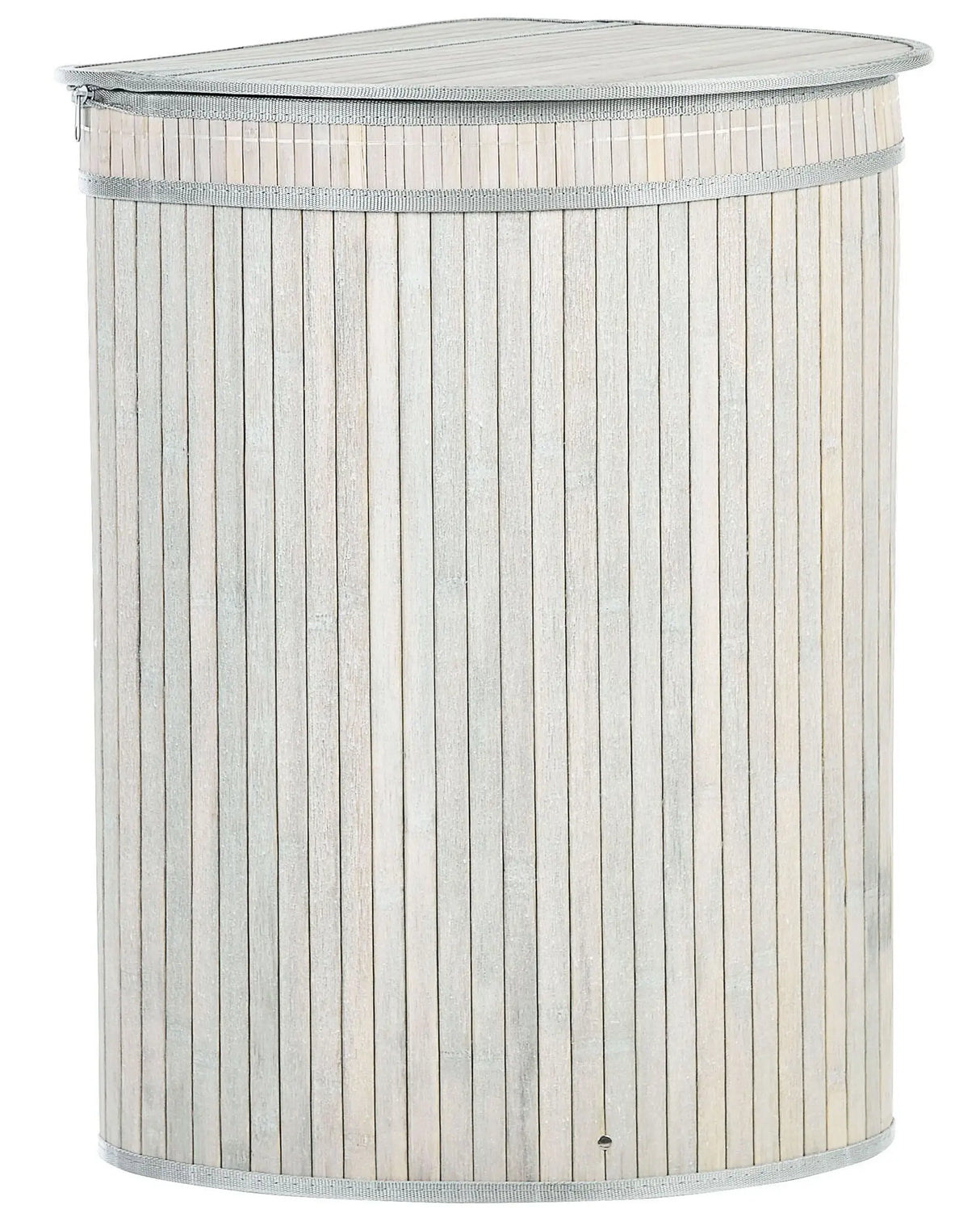 Corner Basket with Zippered Lid Grey Bamboo Wood Laundry Hamper 2-Compartments with Rope Handles Beliani
