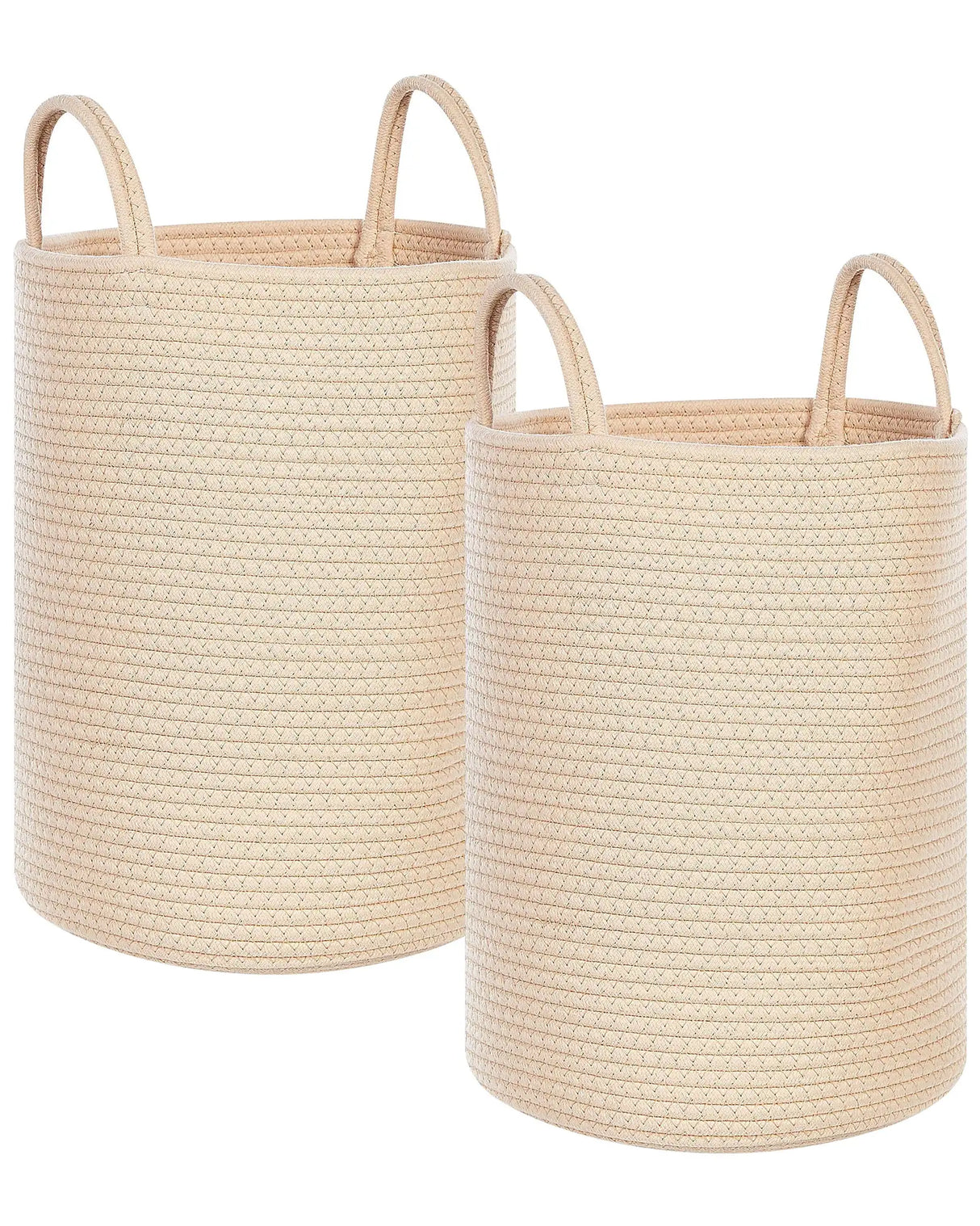 Set of 2 Storage Baskets Beige Cotton Handmade with Handles Solid Colour Laundry Hamper Fabric Bin Beliani