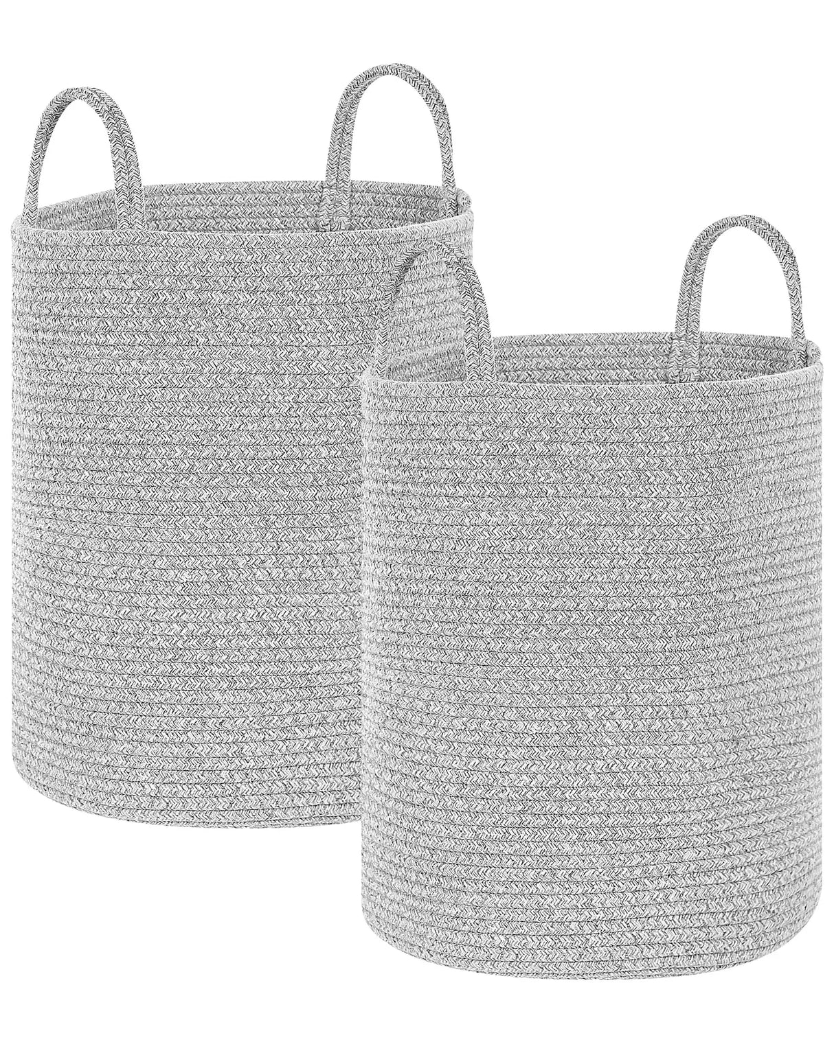 Set of 2 Storage Baskets Grey Cotton Handmade with Handles Solid Colour Laundry Hamper Fabric Bin Beliani