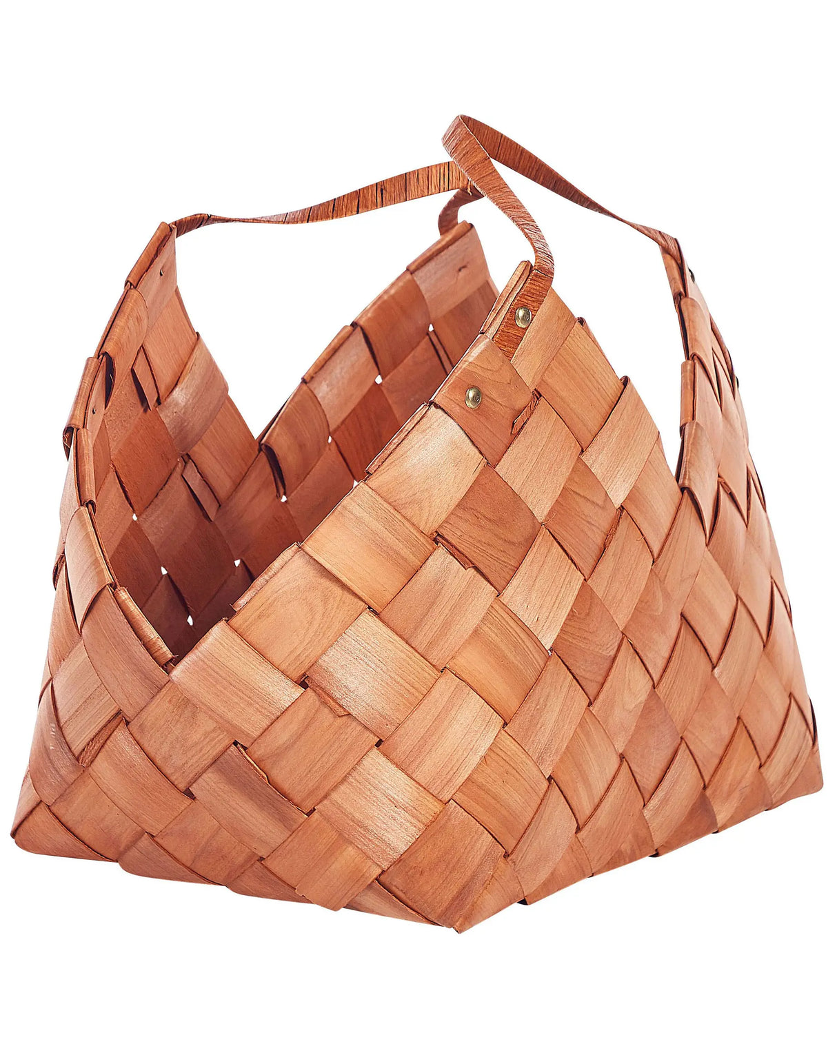 Storage Basket Natural Wood Chips Handmade with Handles Magazine Rack Ructic Design Beliani