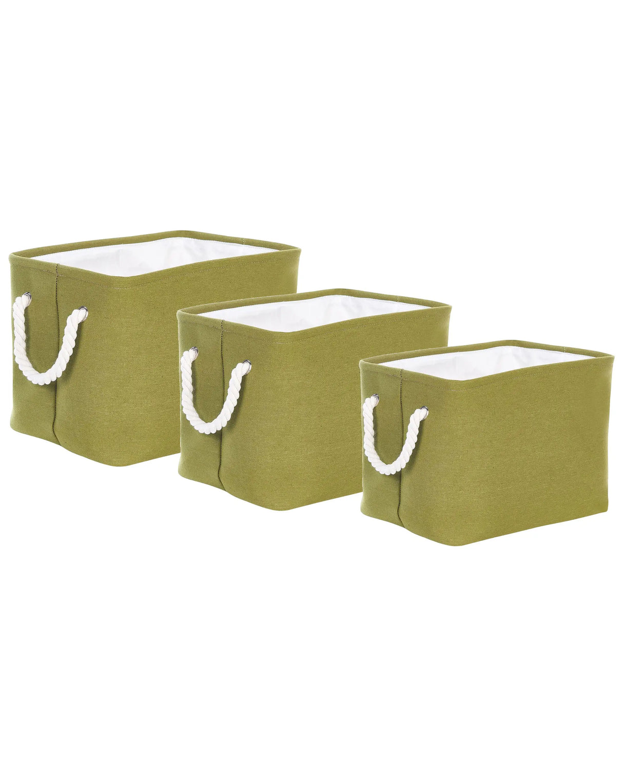 Set of 3 Storage Baskets Polyester Cotton Green Laundry Bins Organization with Handles Traditional Living Room Bedroom Beliani