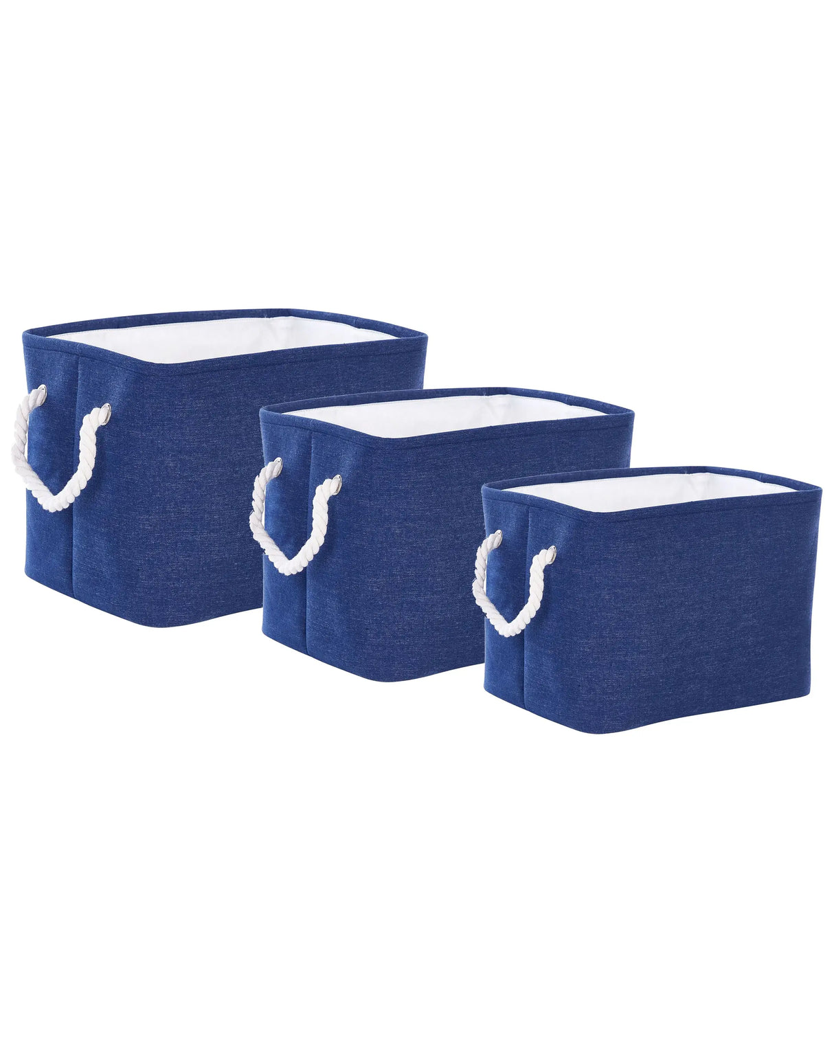 Set of 3 Storage Baskets Polyester Cotton Blue Laundry Bins Organization with Handles Traditional Living Room Bedroom Beliani