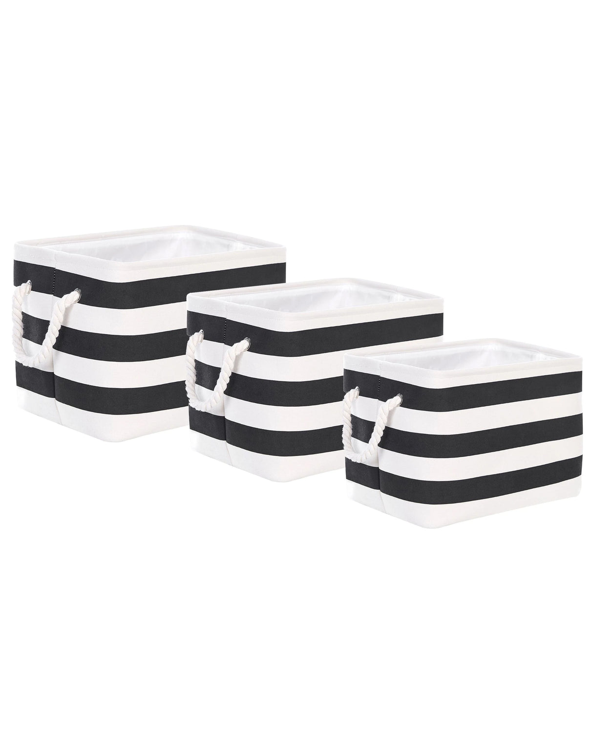 Set of 3 Storage Baskets Polyester Cotton Black and White Laundry Bins Organization with Handles Traditional Living Room Bedroom Beliani