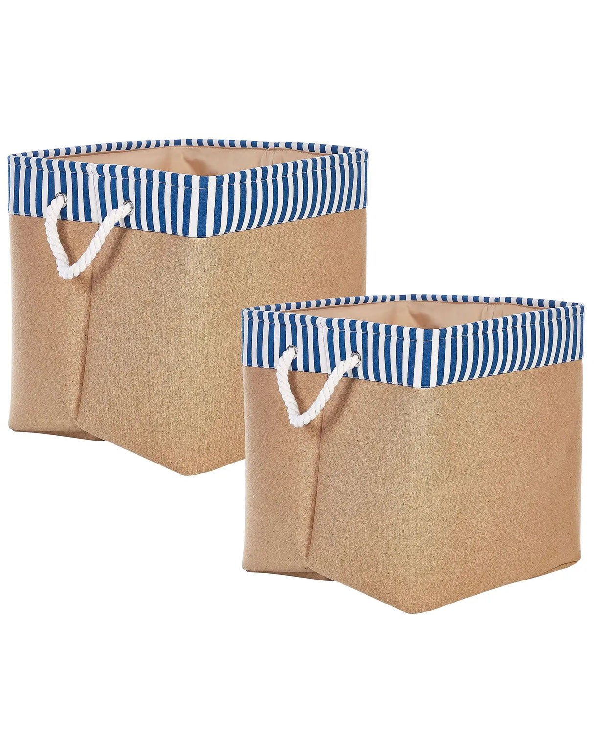 Set of 2 Storage Baskets Polyester Cotton Beige Laundry Bins Organization with Handles Traditional Living Room Bedroom Beliani