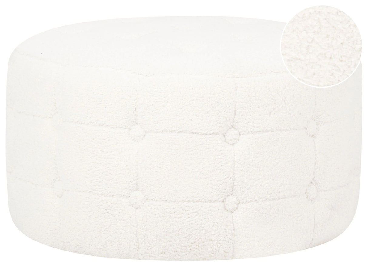 Footstool White Boucle Round Pouffe Button Tufted Upholstery Glam Ottomane Living Room Furniture Beliani