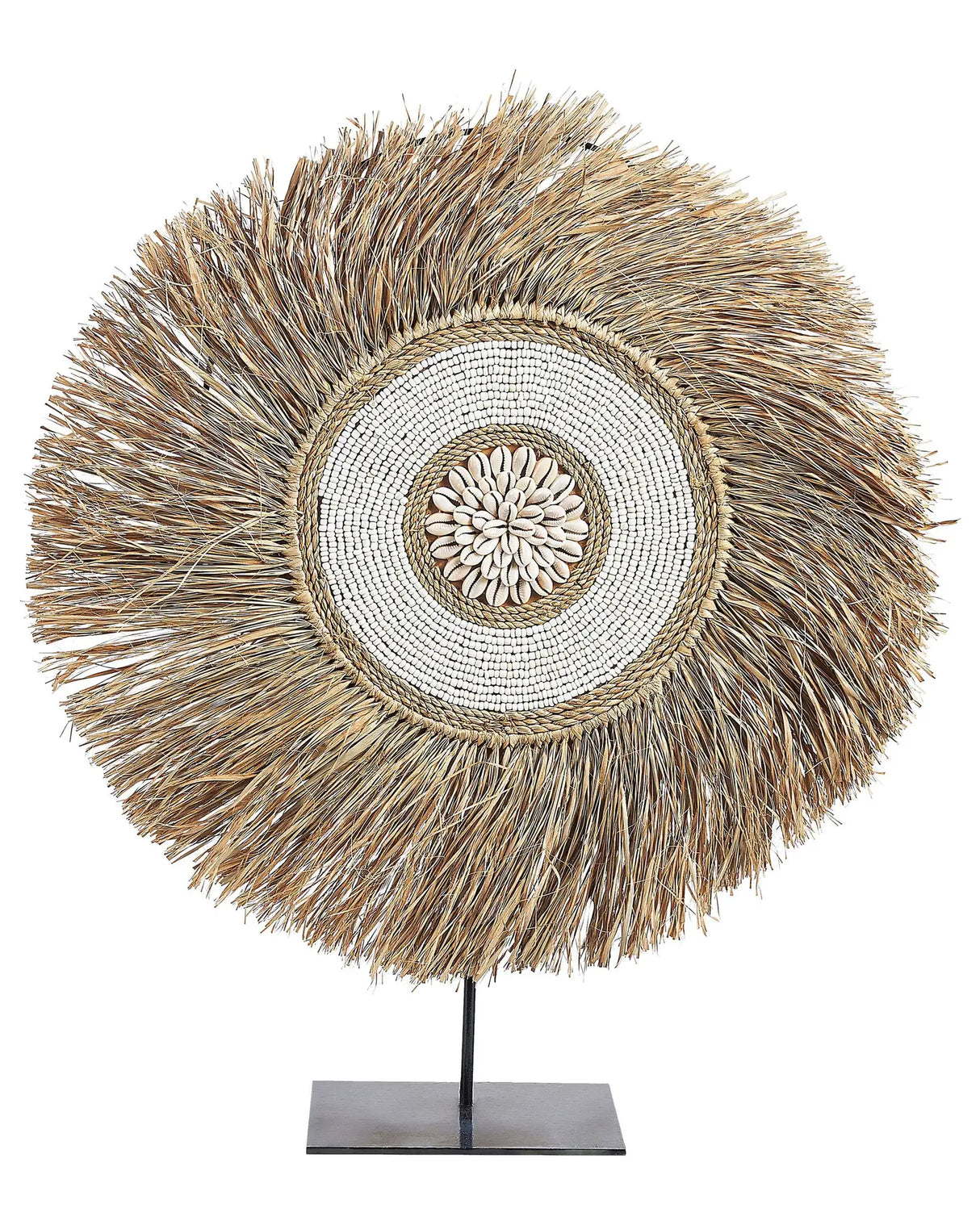 Straw Ornament with Shells Light Wood Handmade Natural Seaside Design Contemporary Art Beliani