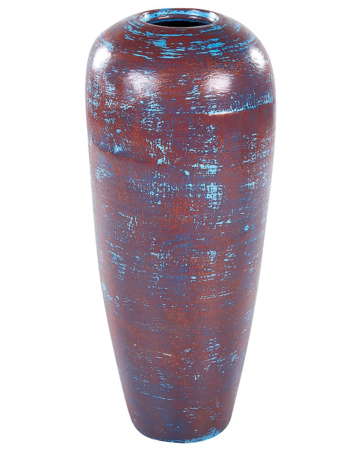Decorative Vase Brown and BlueTerracotta Earthenware Faux Aged Distressed Finish Natural Style For Dried Flowers Beliani