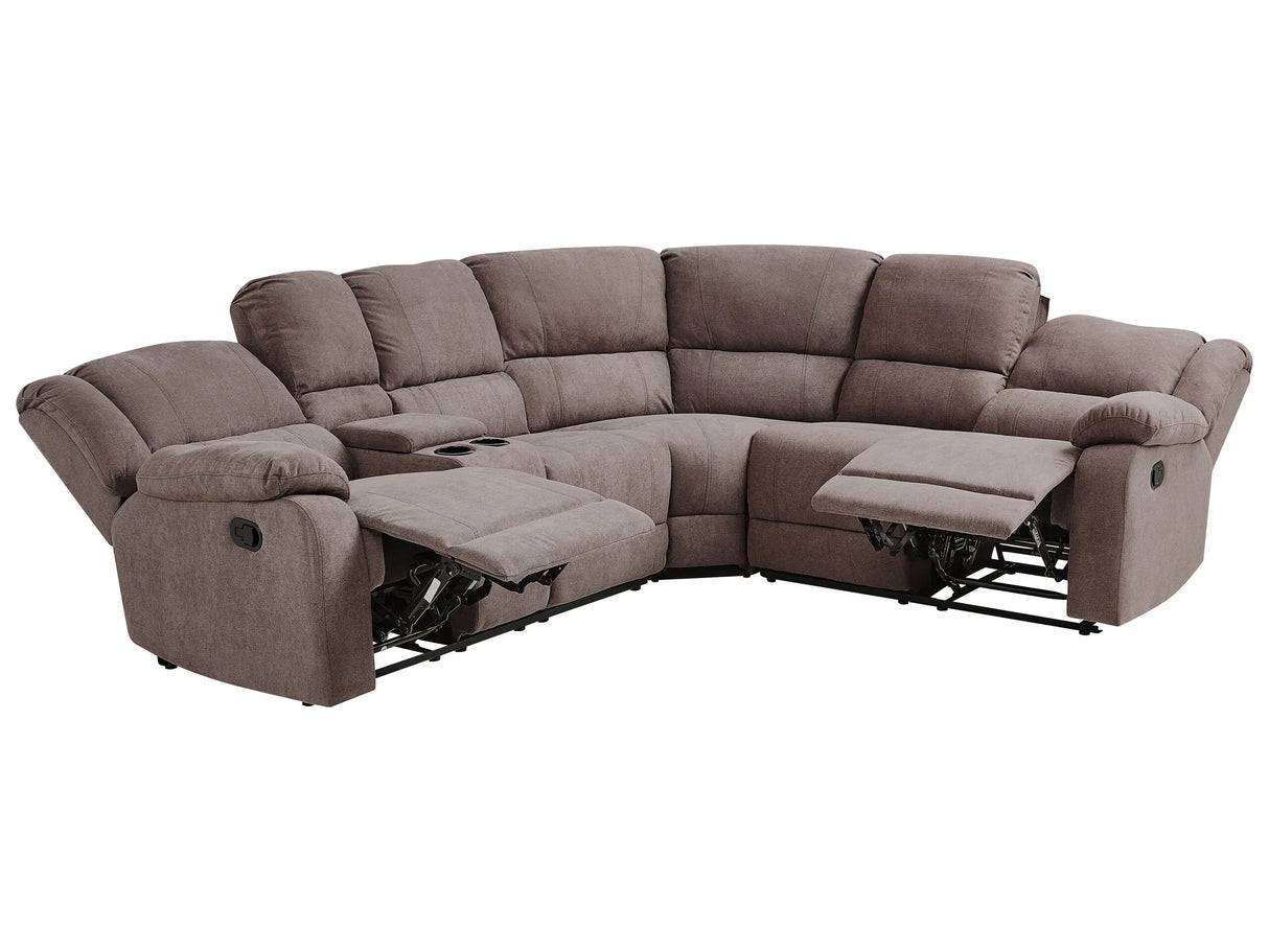Manual Recliner Sofa Taupe Beige Fabric Corner Sofa 5 Seater Centre Storage Armrest Cup Holder Beliani