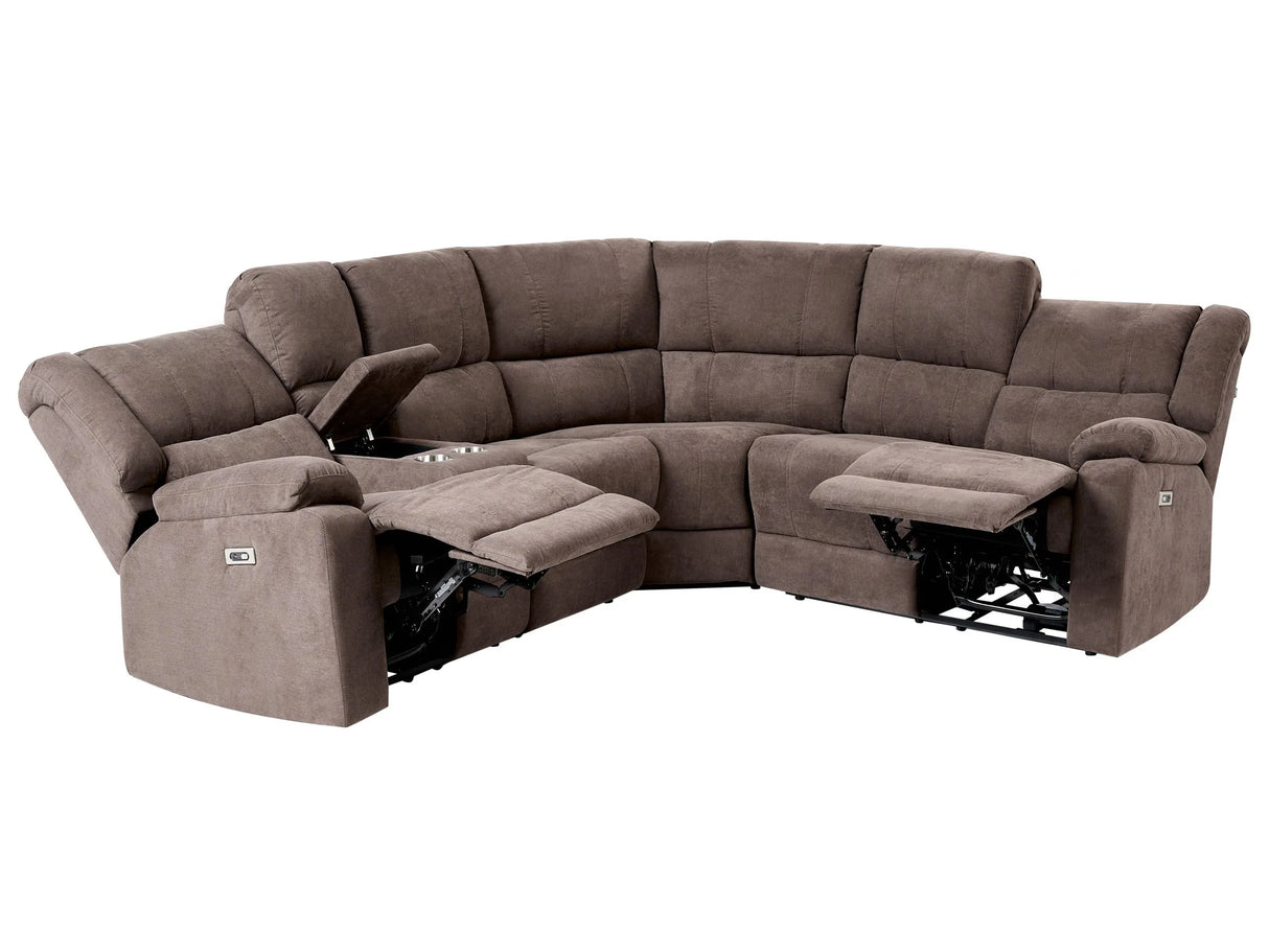 Power Recliner Sofa Brown Fabric Corner Sofa 5 Seater Cup Holder USB Port Beliani