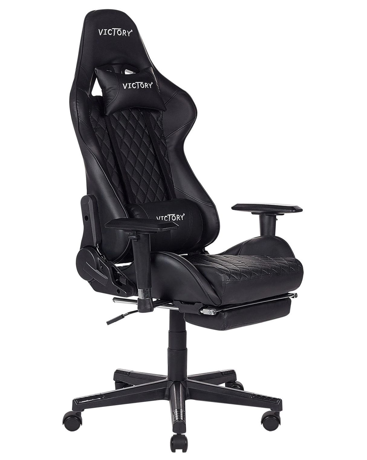 Gaming Chair Black Faux Leather Swivel Adjustable Armrests and Height Footrest Modern Beliani