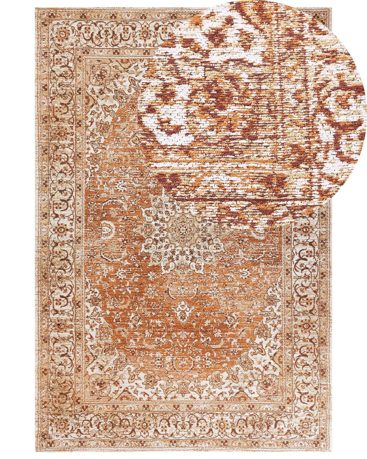 Area Rug Orange Cotton Polyester 200 x 300 cm Oriental Pattern Distressed Vintage Home Decor Beliani