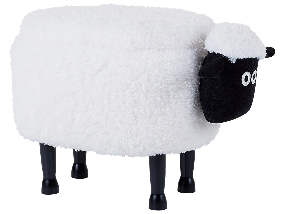 Kids Animal Stool White Faux Fur Footstool with Storage Wooden Legs Children Seat Beliani