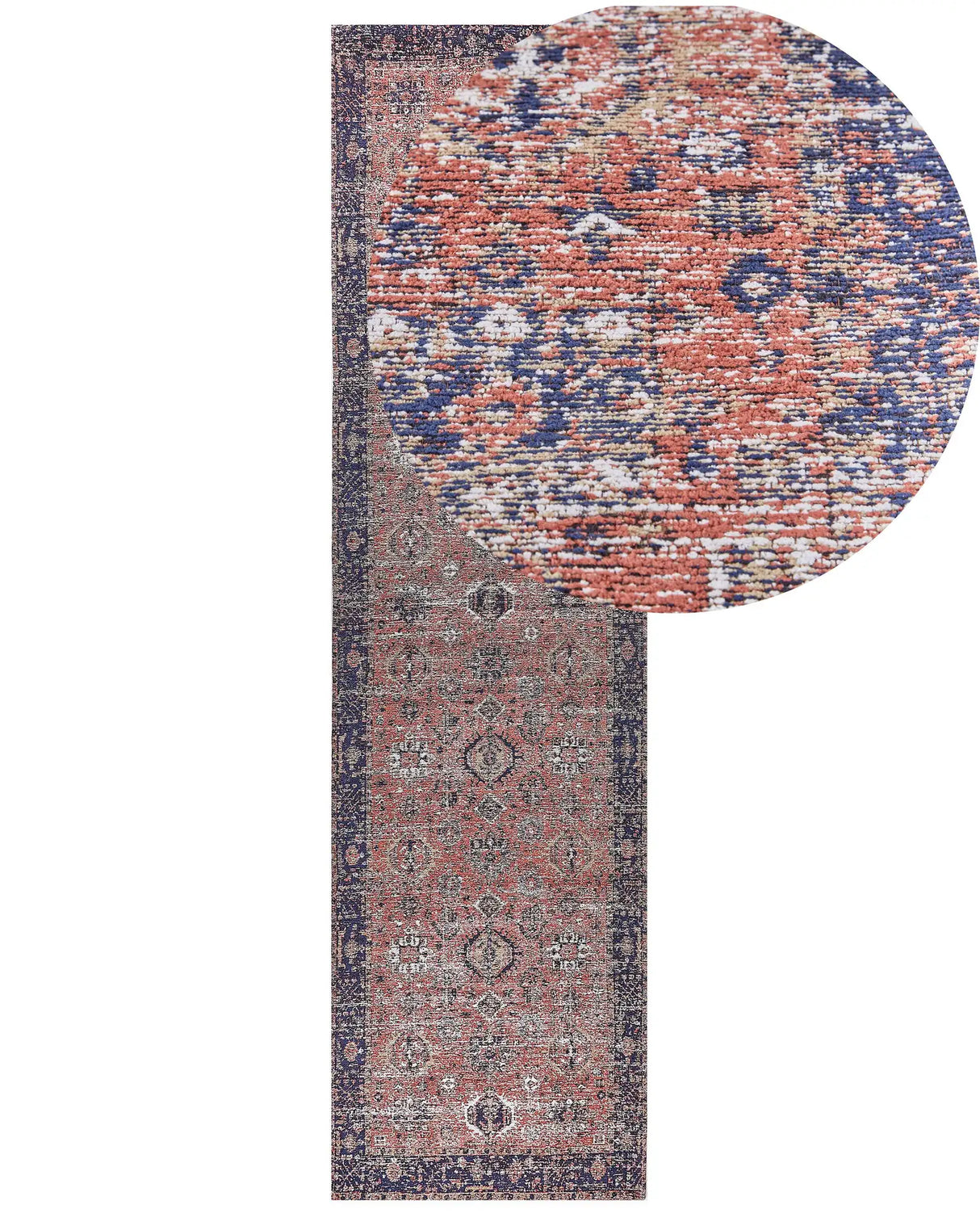 Runner Rug Red and Blue Cotton 80 x 300 cm Rectangular Oriental Pattern Boho Style Hallway Beliani
