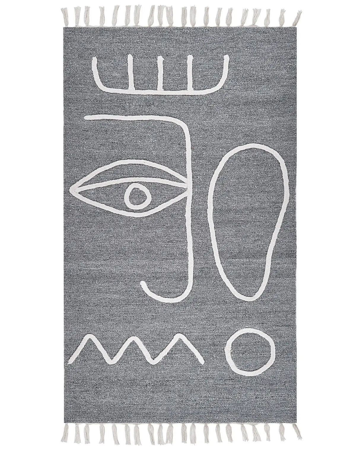 Area Handwoven Rug Grey Polyester 80 x 150 cm Rectangle Abstract Pattern with Tassels Rectangular Boho Indoor Outdoor Beliani