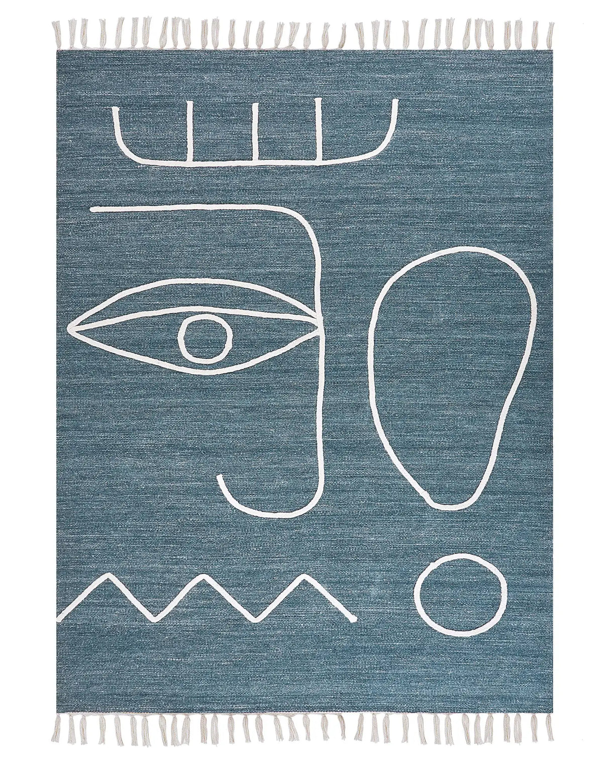 Area Handwoven Rug Blue Polyester 140 x 200 cm Rectangle Abstract Pattern with Tassels Rectangular Boho Indoor Outdoor Beliani