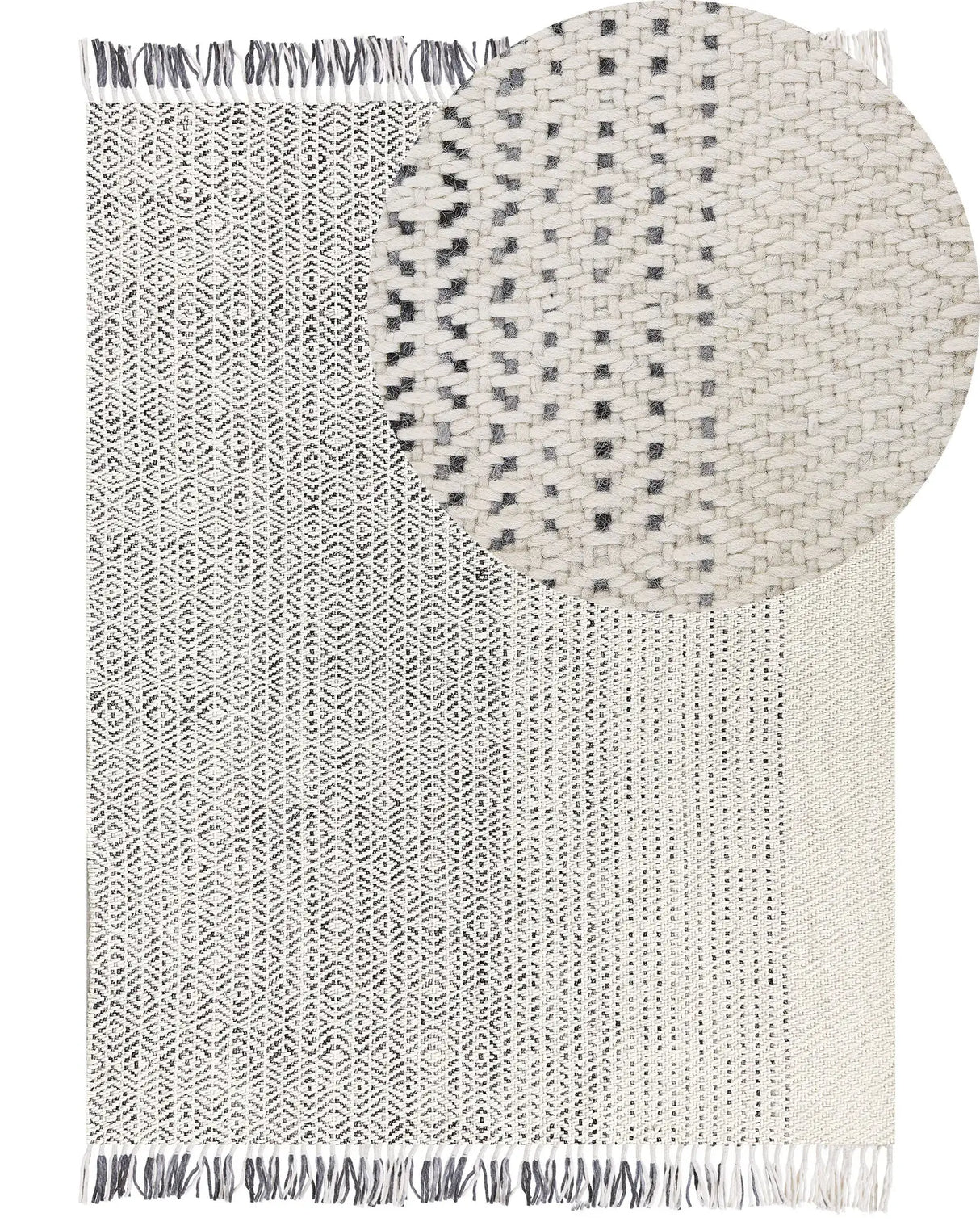 Rug White and Grey Wool Cotton 160 x 230 cm Hand Woven Flat Weave with Tassels Beliani