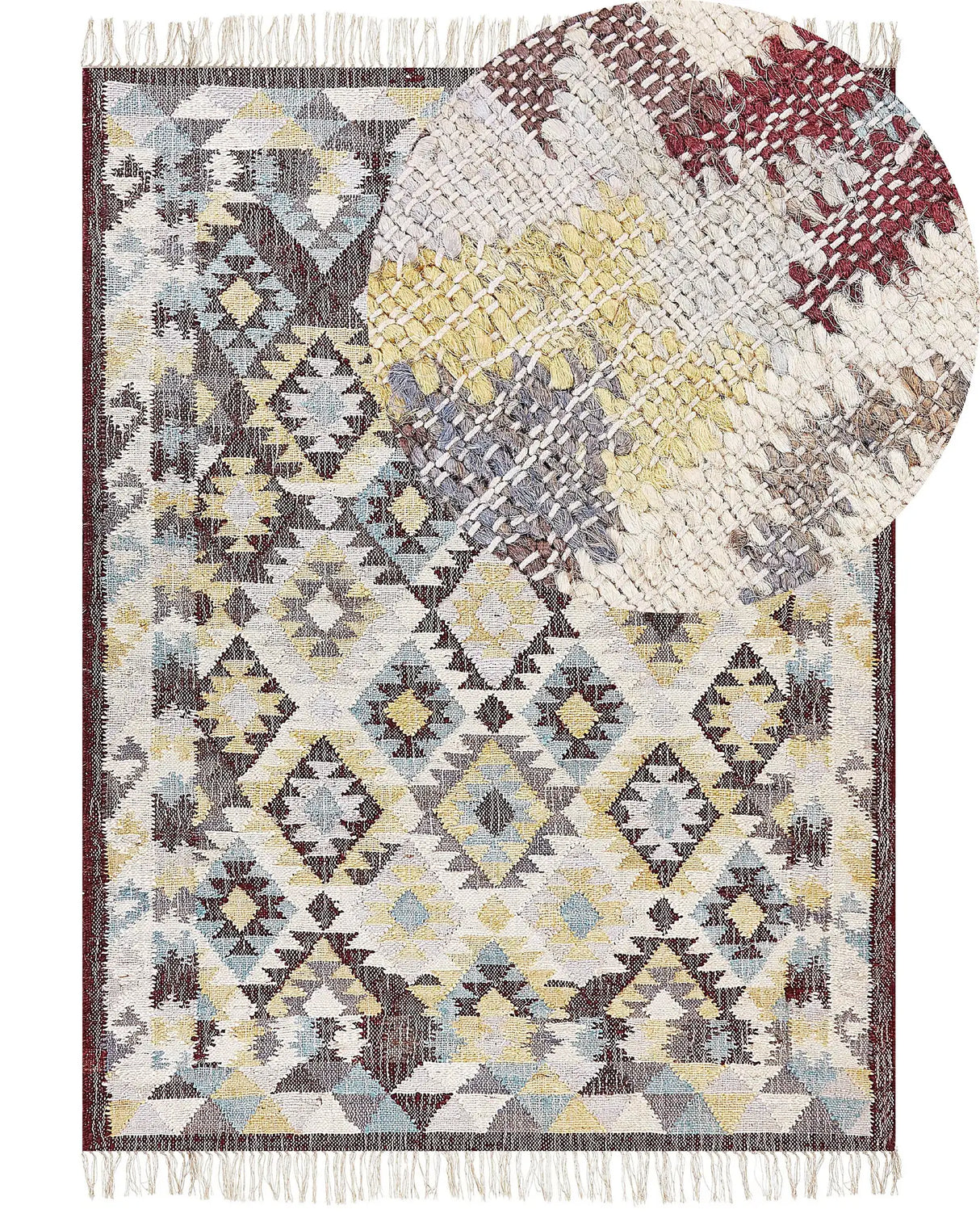 Area Rug Multicolour Jute 160 x 230 cm Rectangle with Tassels Handwoven Boho Style Living Room Bedroom Beliani