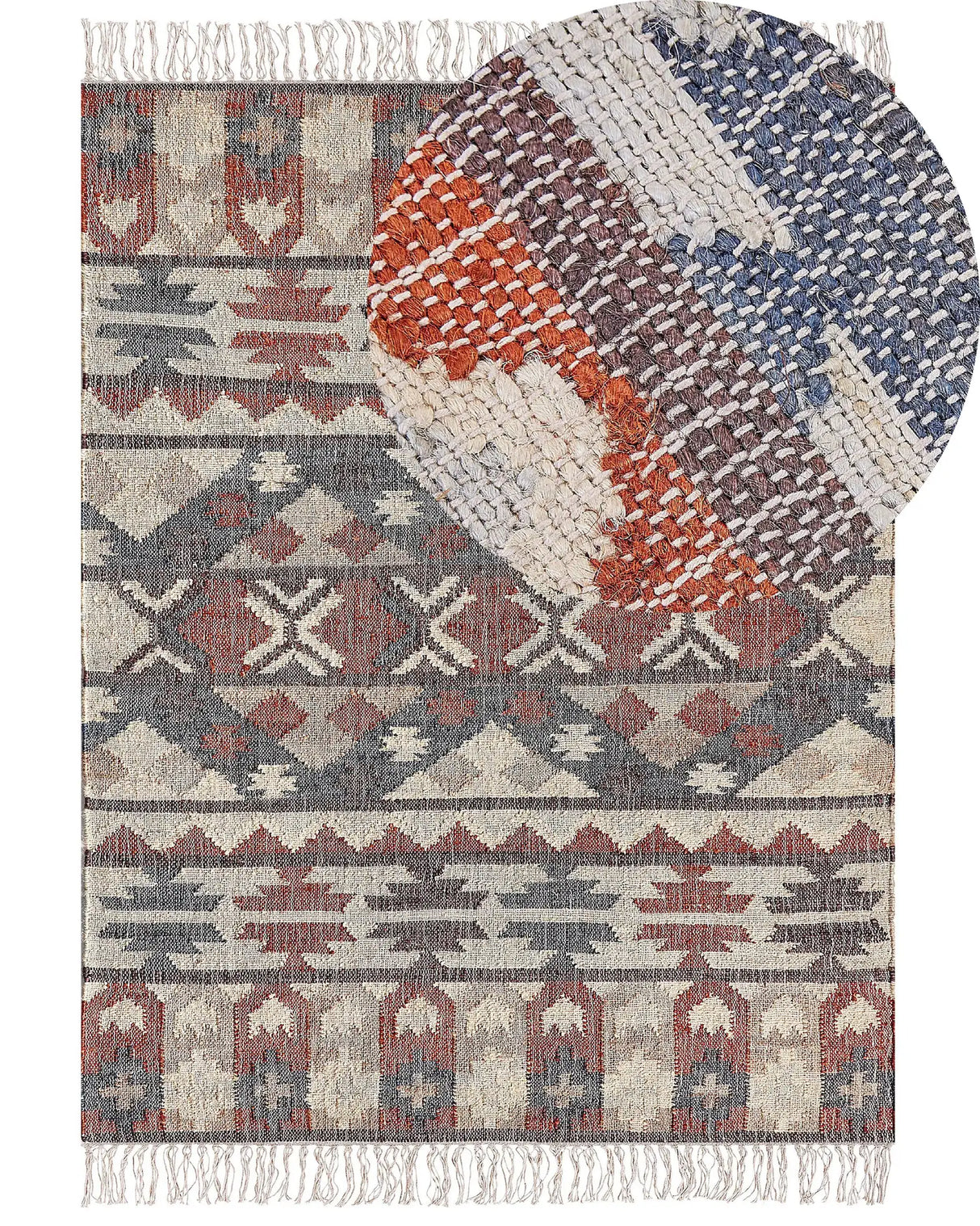 Area Rug Multicolour Jute 140 x 200 cm Rectangle Geometric Pattern with Tassels Handwoven Boho Style Living Room Bedroom Beliani