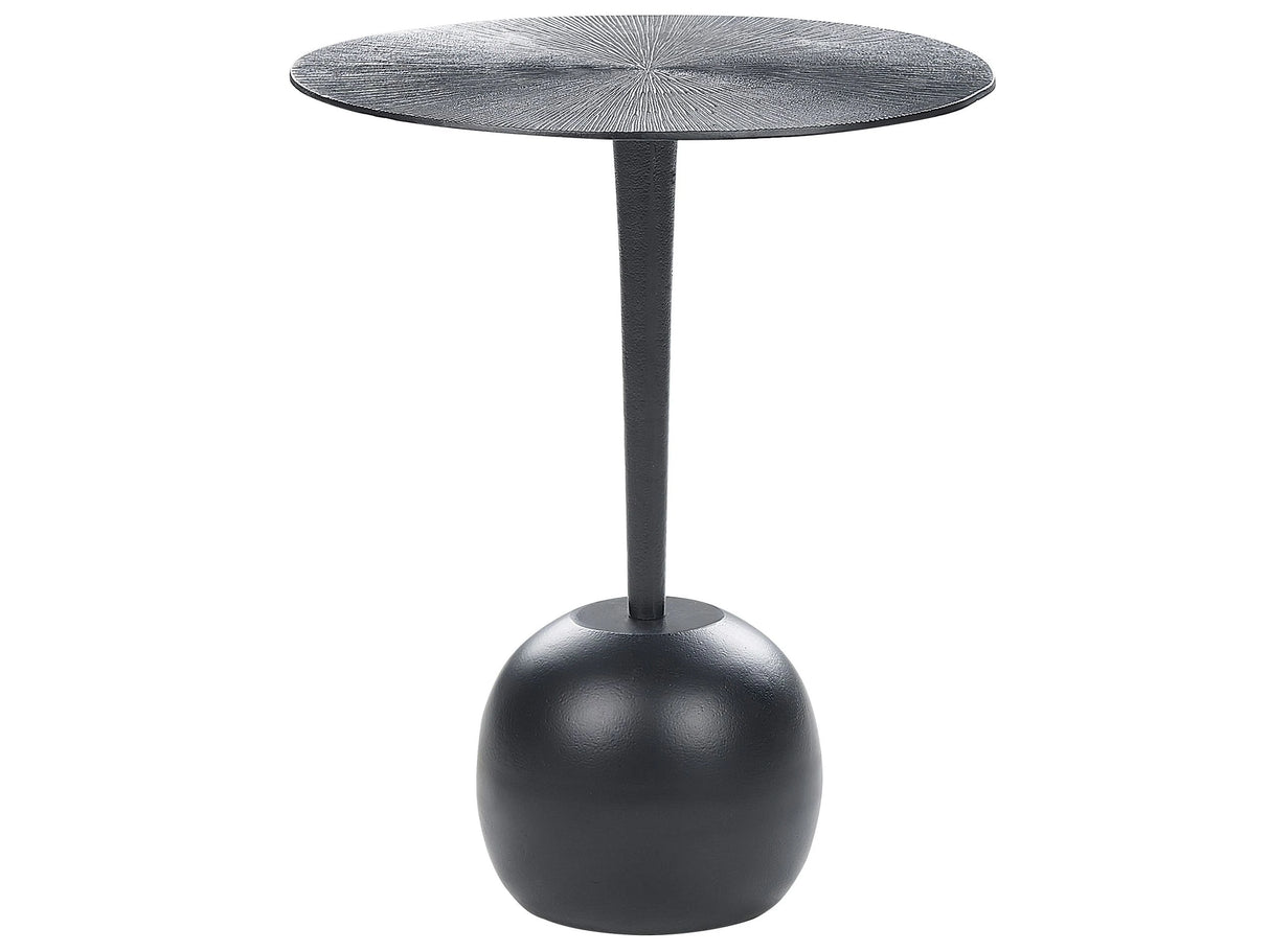 Side Table Black Leg Base Aluminium 40 cm Round Carved Top Decorative Modern Minimalistic Living Room Hallway Beliani