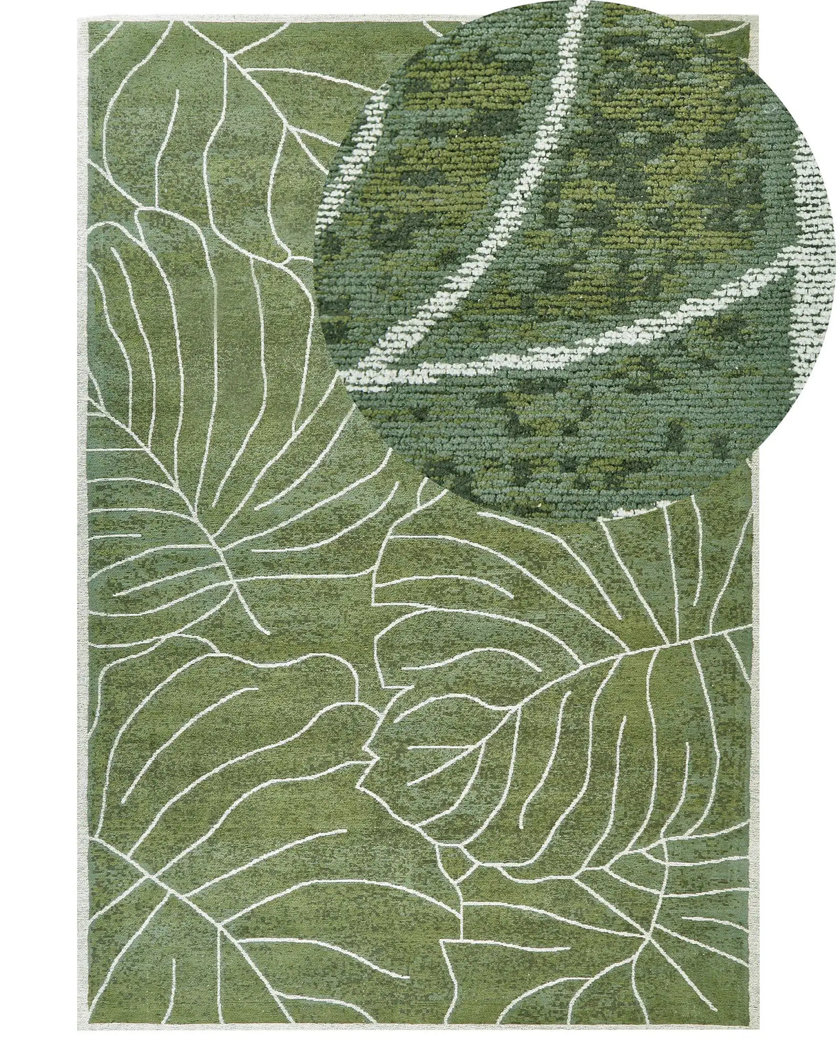 Area Rug Green 200 x 300 cm Boho Modern Monstera Leaf Pattern Print Motif Beliani