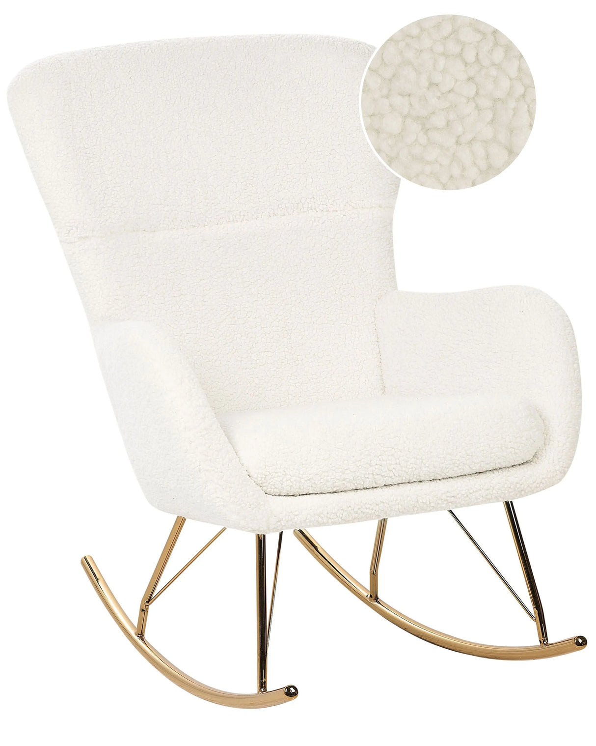 Rocking Chair White and Gold Boucle Polyester Fabric Upholstery Metal Legs Skates Traditional Retro Design Beliani