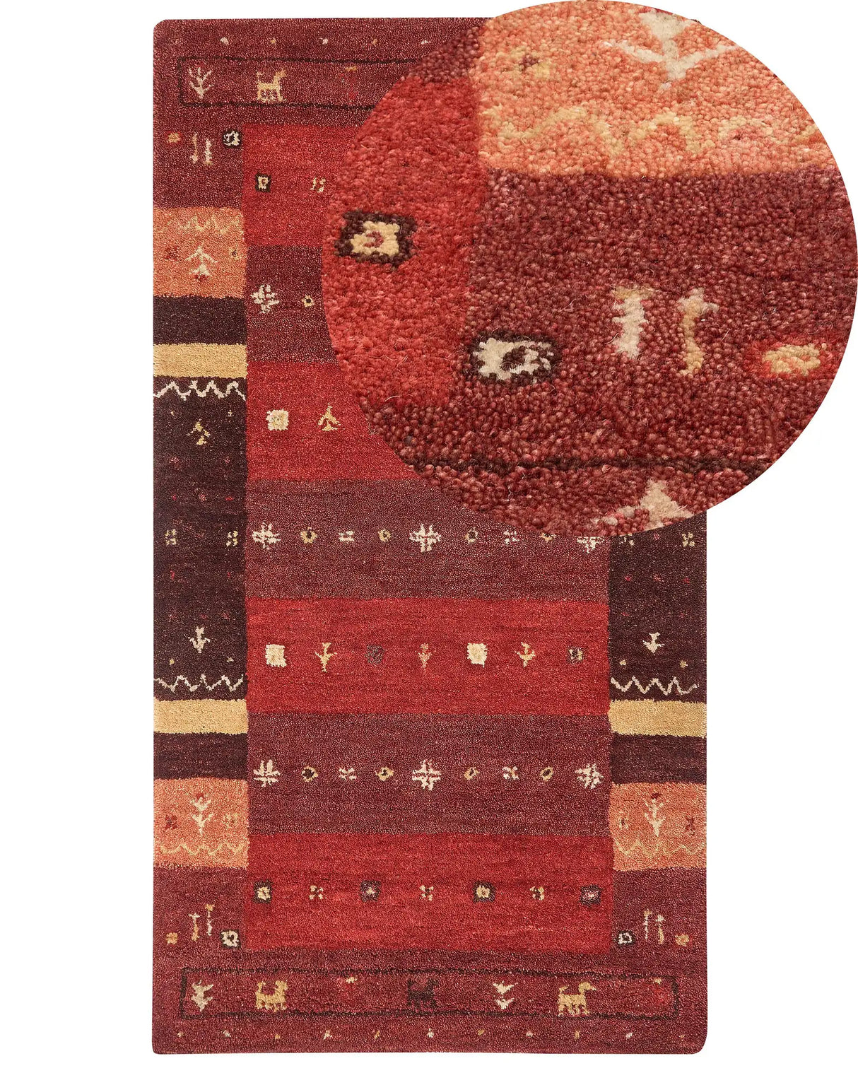 Area Rug Red Wool 80 x 150 cm Thick Dense Pile Traditional Rustic Pattern Log Cabin Farmhouse Style Beliani