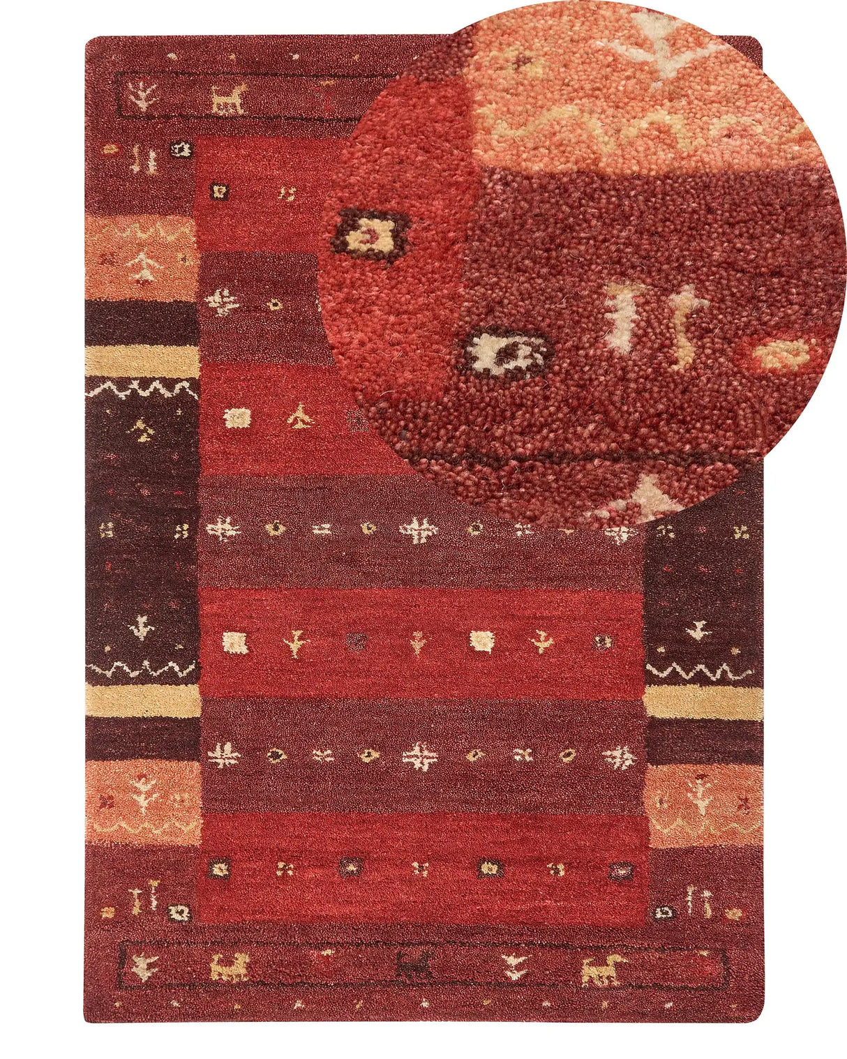 Area Rug Red Wool 140 x 200 cm Thick Dense Pile Traditional Rustic Pattern Log Cabin Farmhouse Style Beliani