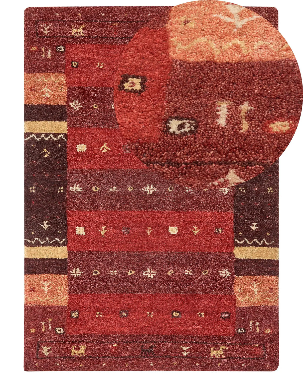 Area Rug Red Wool 160 x 230 cm Thick Dense Pile Traditional Rustic Pattern Log Cabin Farmhouse Style Beliani