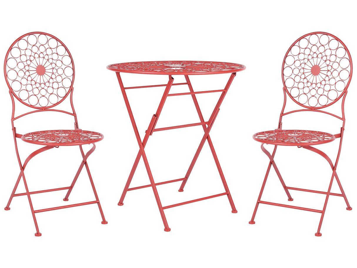 Garden Bistro Set Red Iron Foldable 2 Chairs Table Outdoor UV Rust Resistance French Retro Style Beliani