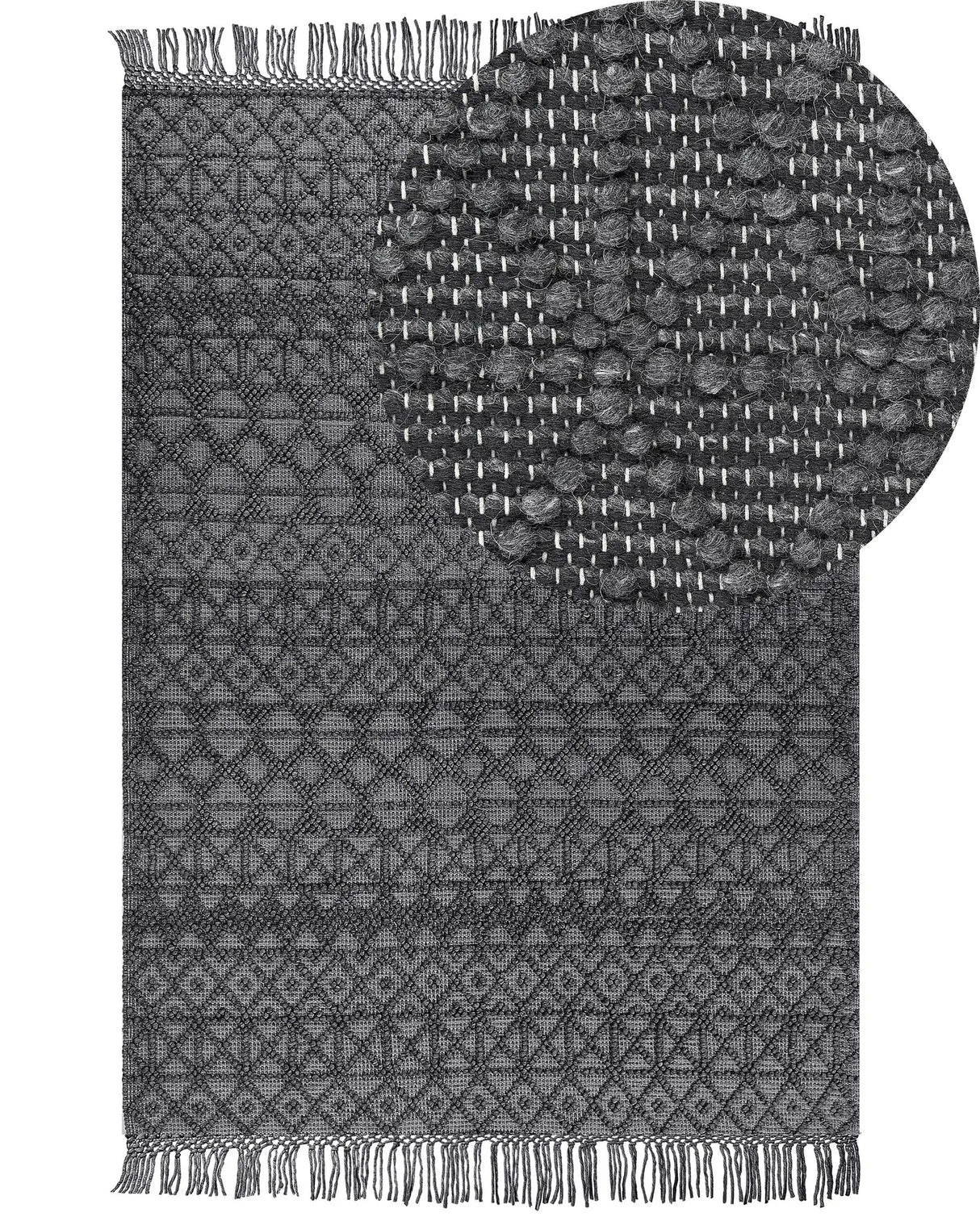 Rug Light Black Wool Polyester 160 x 230 cm Geometric Pattern Tassels Boho Modern Beliani