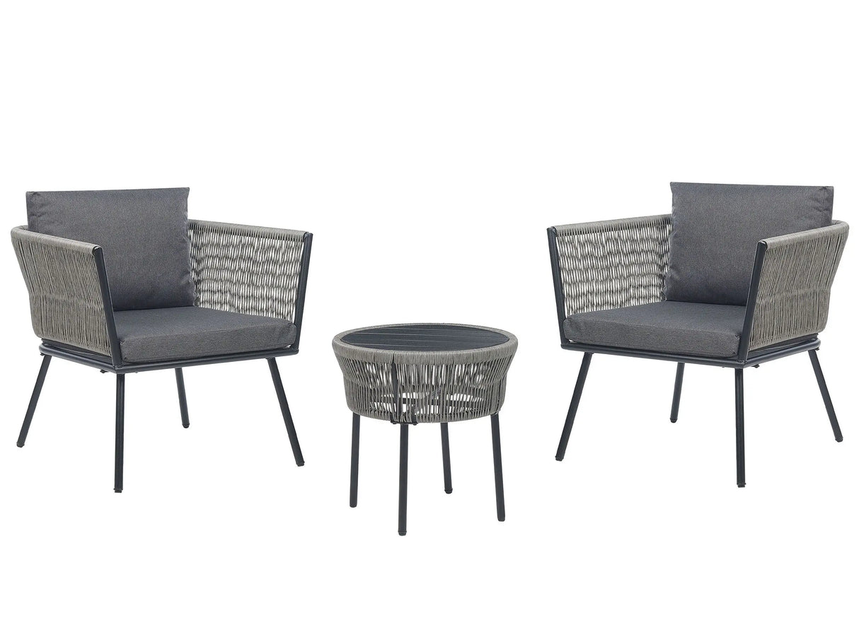 Bistro Set Grey PE Rattan Detachable Pillows Coffee Table Outdoor Garden Beliani