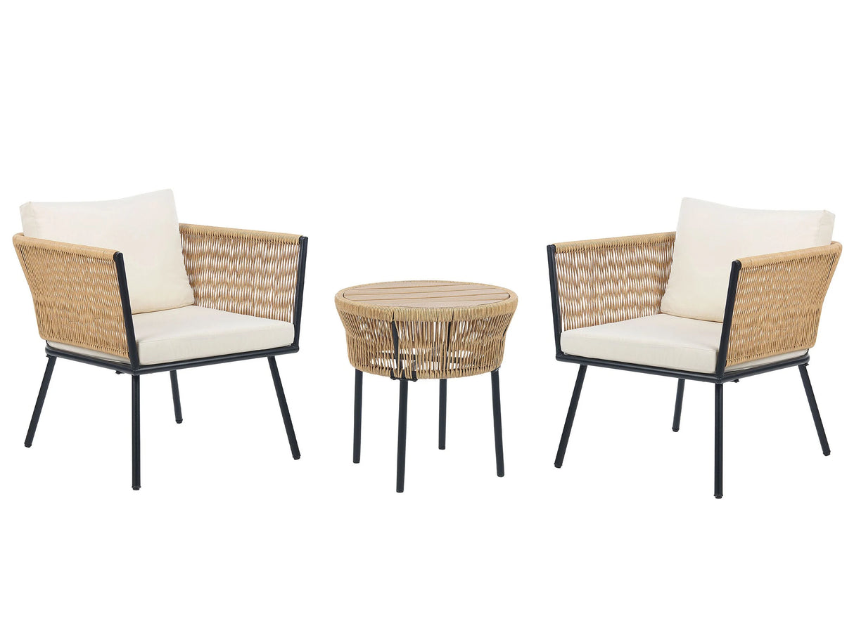 Bistro Set Natural Off-White PE Rattan Detachable Pillows Coffee Table Outdoor Garden Beliani