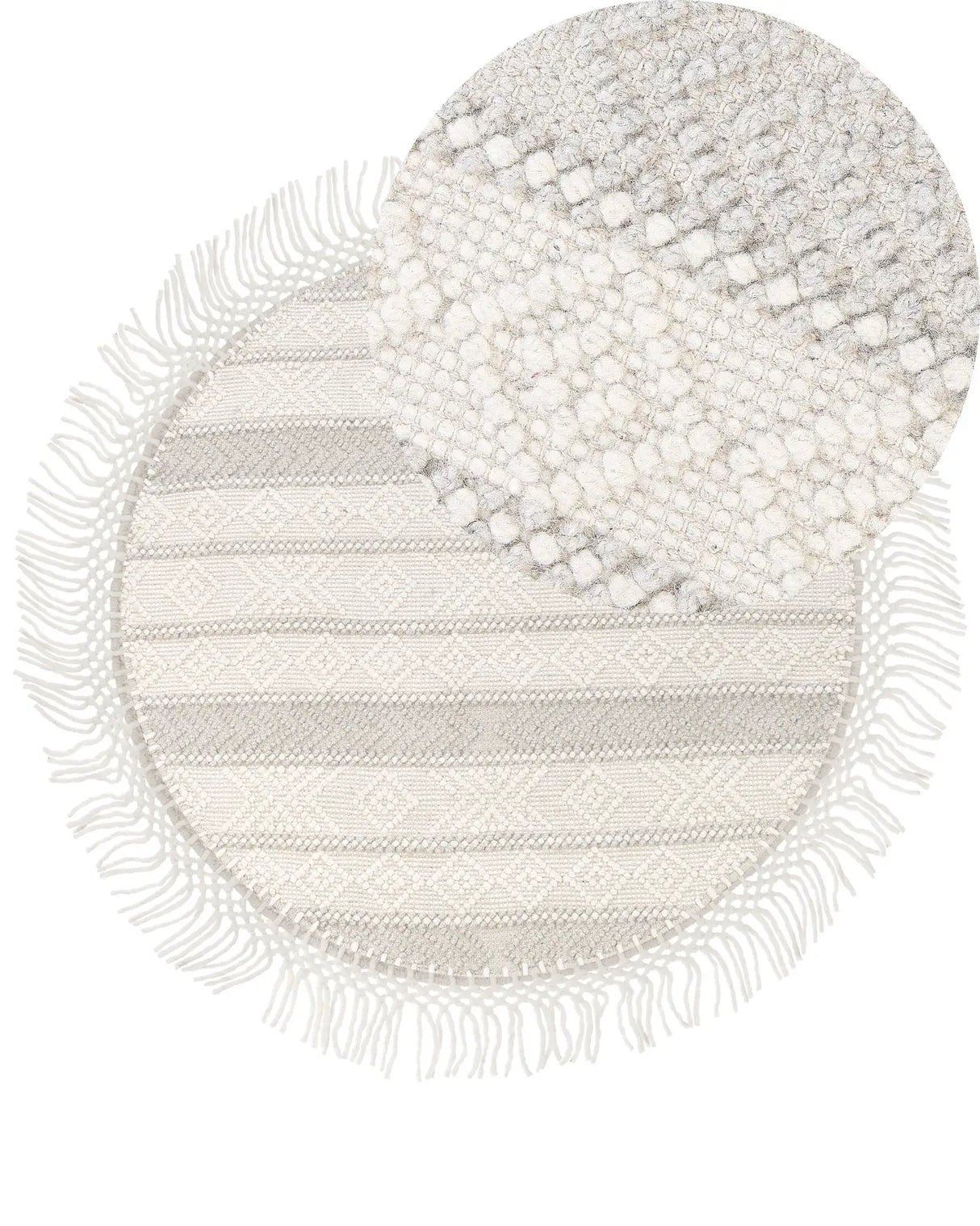 Area Rug Beige Wool Polyester 140 cm Hand Woven Flat Weave with Tassels Geometric Pattern Beliani