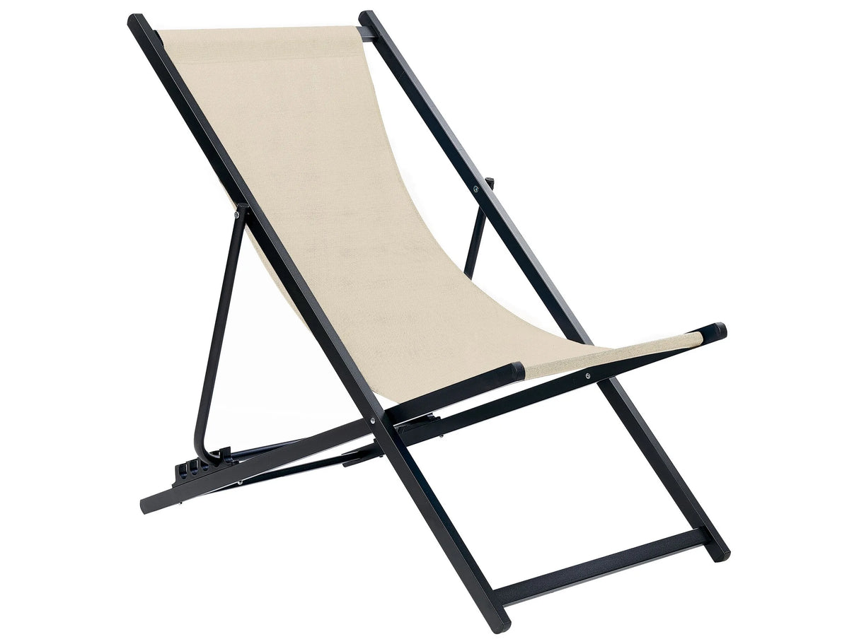 Folding Deck Chair Beige Textilene Sling Seat Beach Chair Adjustable Backrest Patio Recliner Beliani