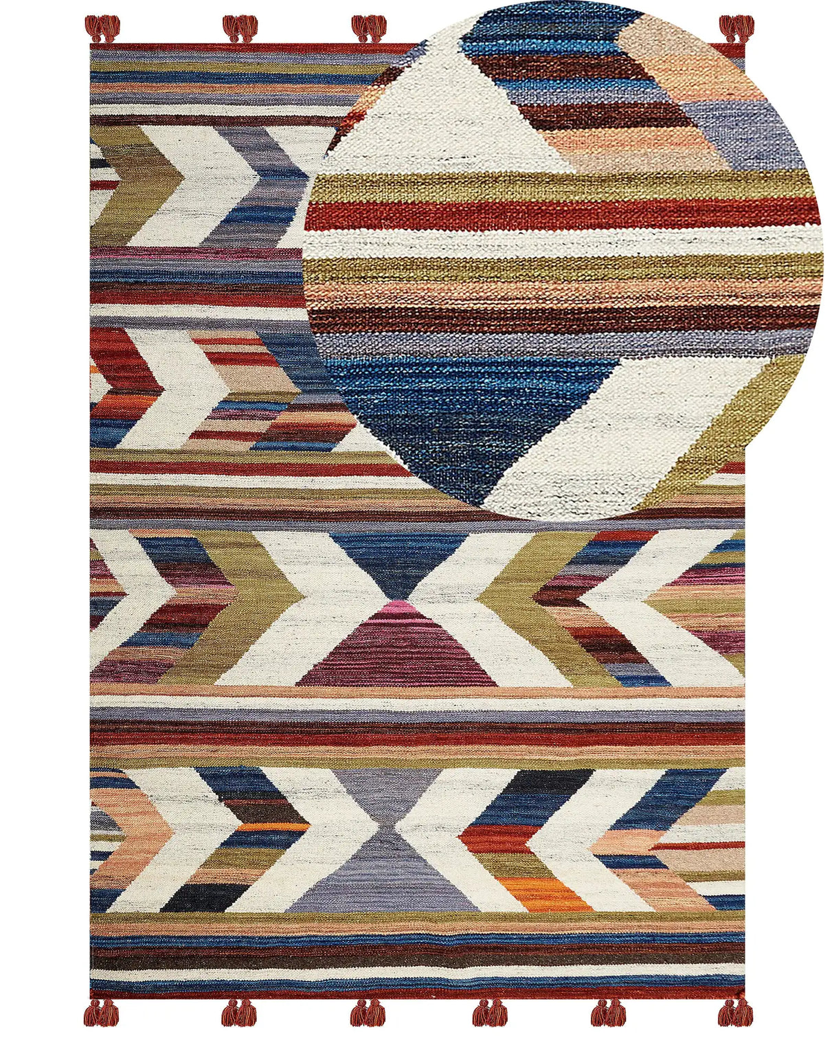 Kilim Area Rug Multicolour Wool and Cotton 140 x 200 cm Handmade Woven Boho Striped Pattern with Tassels Beliani