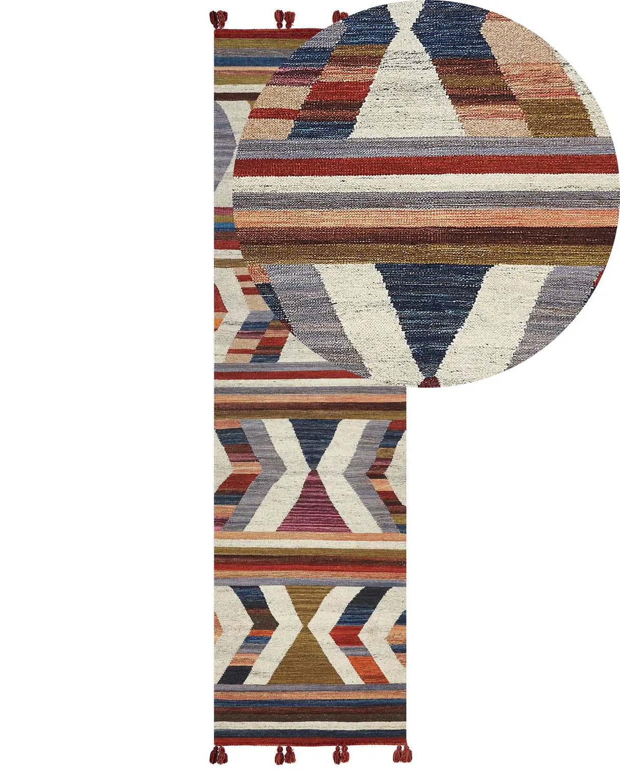 Kilim Runner Rug Multicolour Wool and Cotton 80 x 300 cm Handmade Woven Boho Striped Pattern with Tassels Beliani