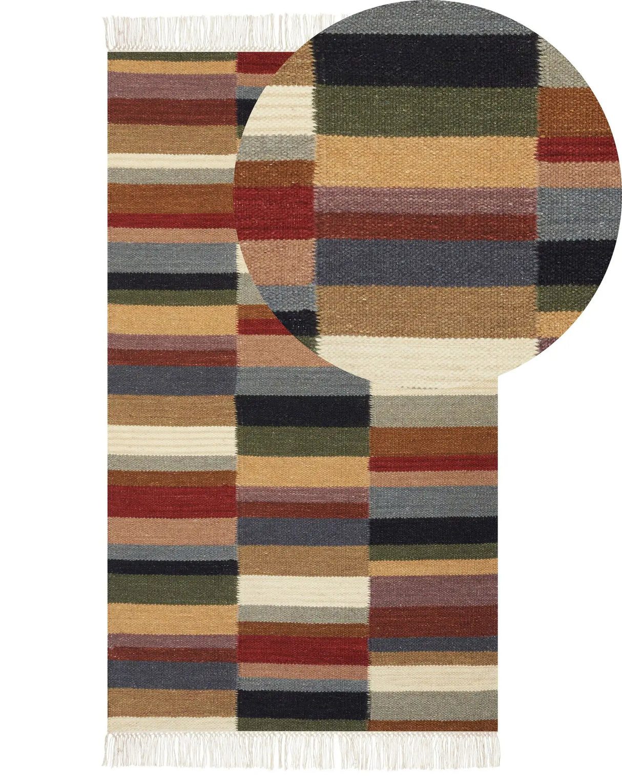 Kilim Area Rug Multicolour Wool 80 x 150 cm Hand Woven Flat Weave Geometric Pattern with Tassels Traditional Living Room Bedroom Beliani