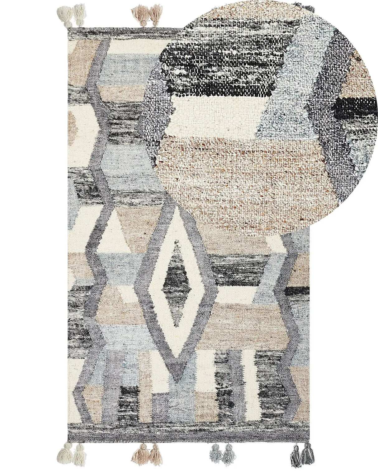 Kilim Area Rug Multicolour Wool and Cotton 80 x 150 cm Handmade Woven Boho Patchwork Pattern with Tassels Beliani
