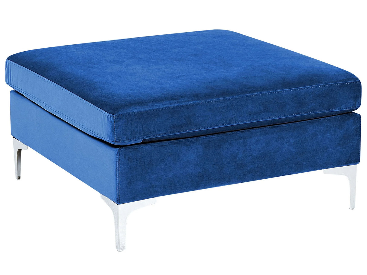 Ottoman Blue Velvet Top-Pillow Seat Silver Metal Legs Glamour Style Beliani