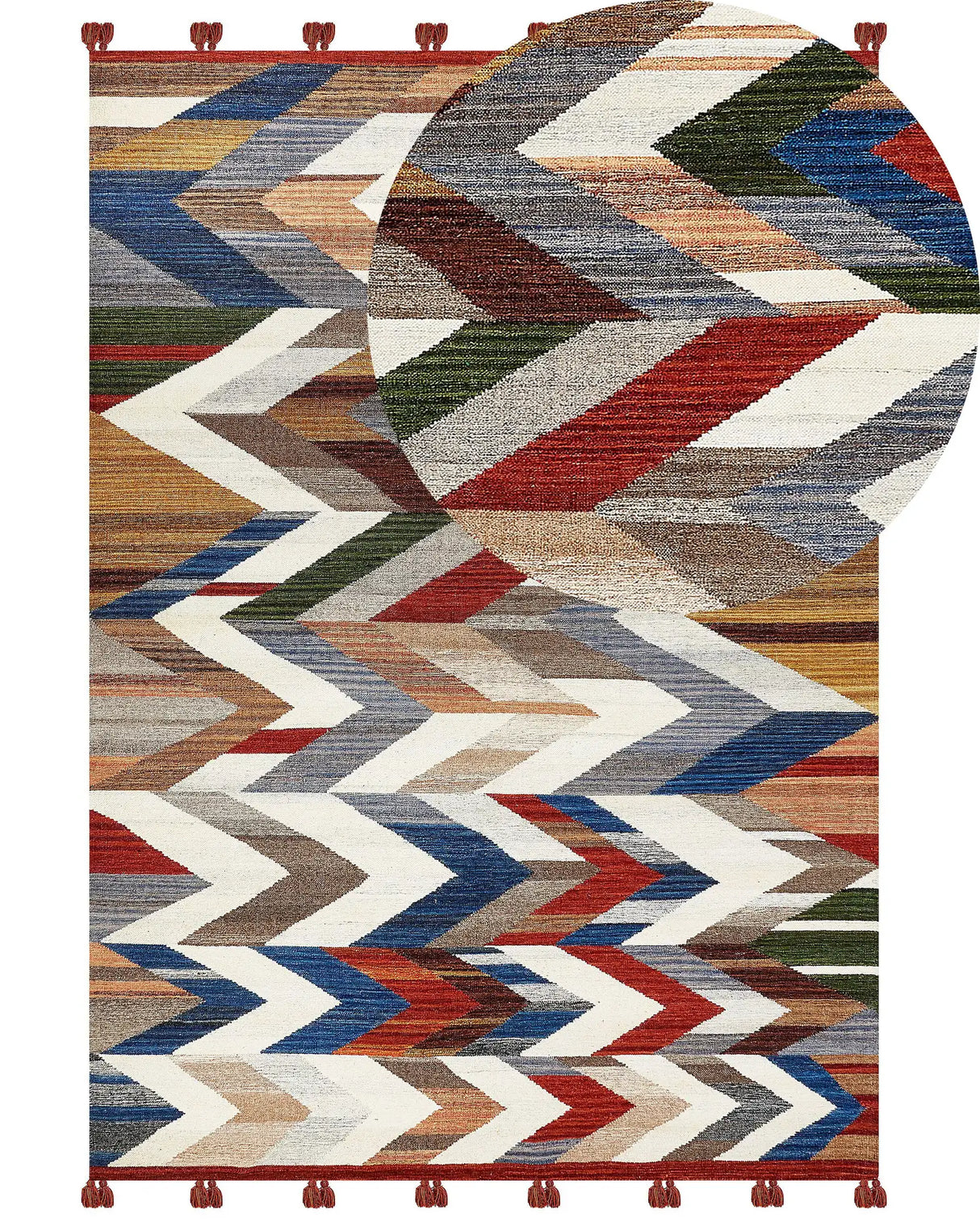 Kilim Area Rug Multicolour Wool and Cotton 200 x 300 cm Handmade Woven Boho Patchwork Pattern with Tassels Beliani