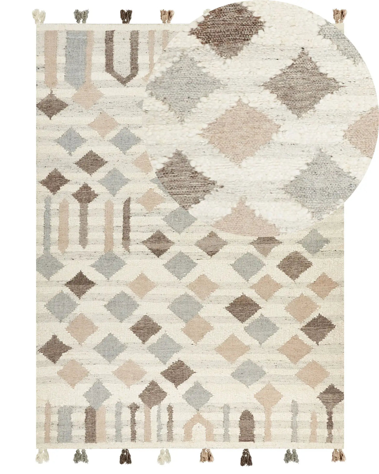 Kilim Area Rug Multicolour Wool and Cotton 200 x 300 cm Handmade Woven Boho Patchwork Pattern with Tassels Beliani
