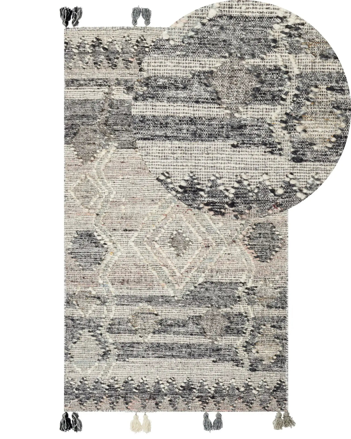 Kilim Area Rug Grey Wool and Cotton 80 x 150 cm Handmade Woven Boho Patchwork Pattern with Tassels Beliani