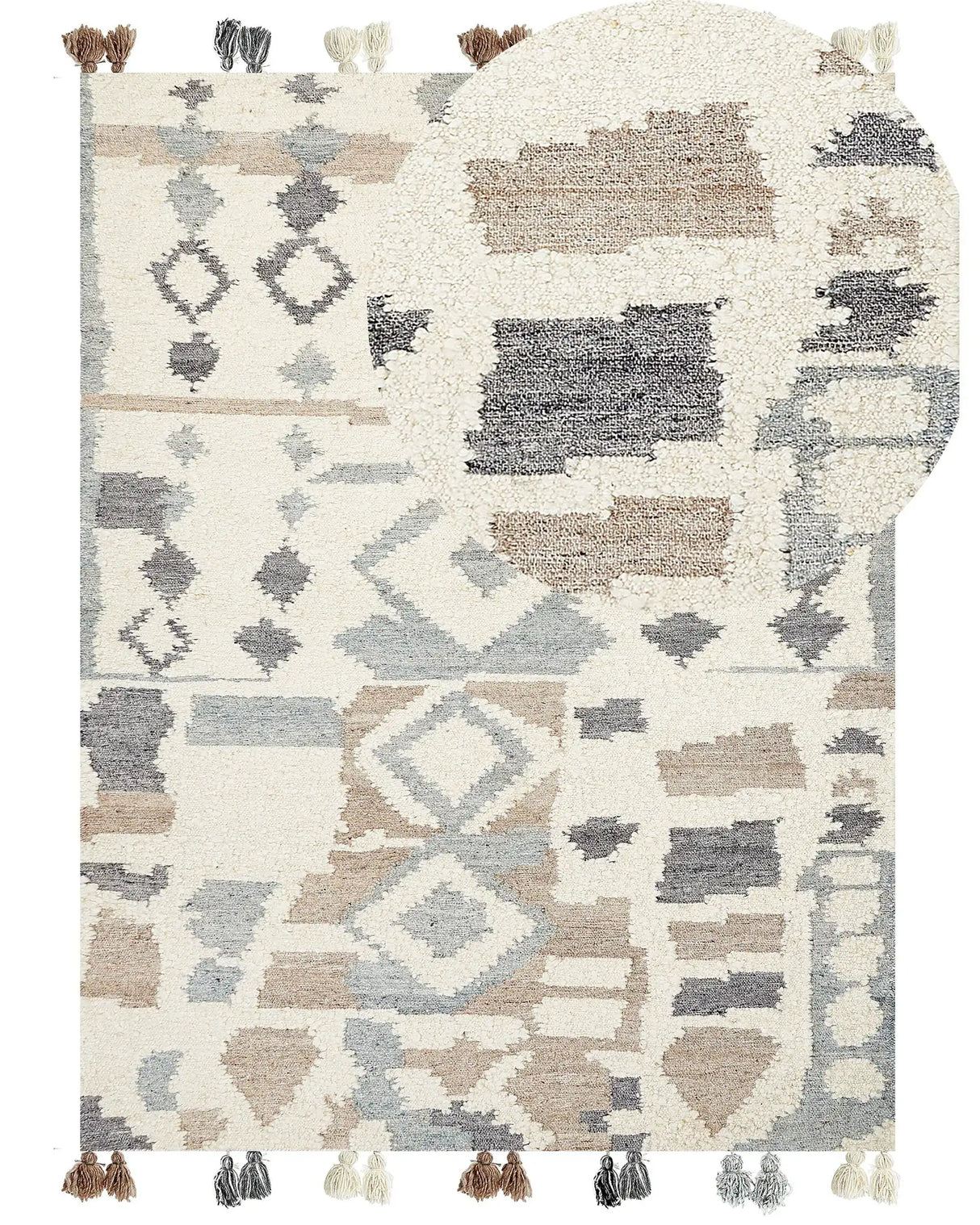 Kilim Area Rug Multicolour Wool and Cotton 160 x 230 cm Handmade Woven Boho Patchwork Pattern with Tassels Beliani