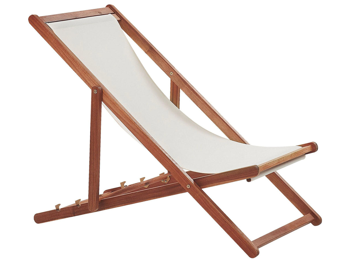 Folding Deck Chair Dark Acacia Wood with Off-White 2 Replacement Fabrics with Trendy Pattern Hammock Seat Reclining Folding Sun Lounger Beliani