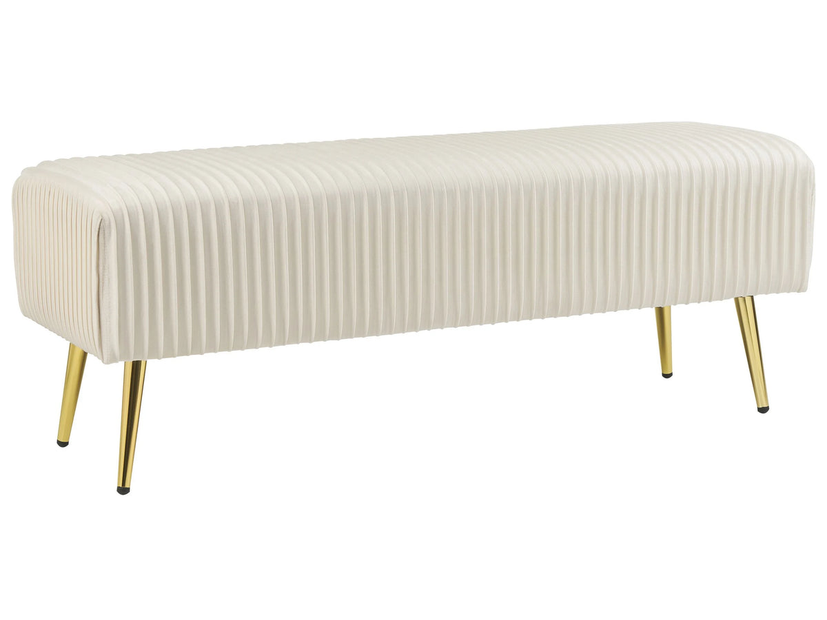 Bench Off-White Velvet Upholstered Gold Metal Legs 118 x 40 cm Glamour Living Room Bedroom Hallway Beliani