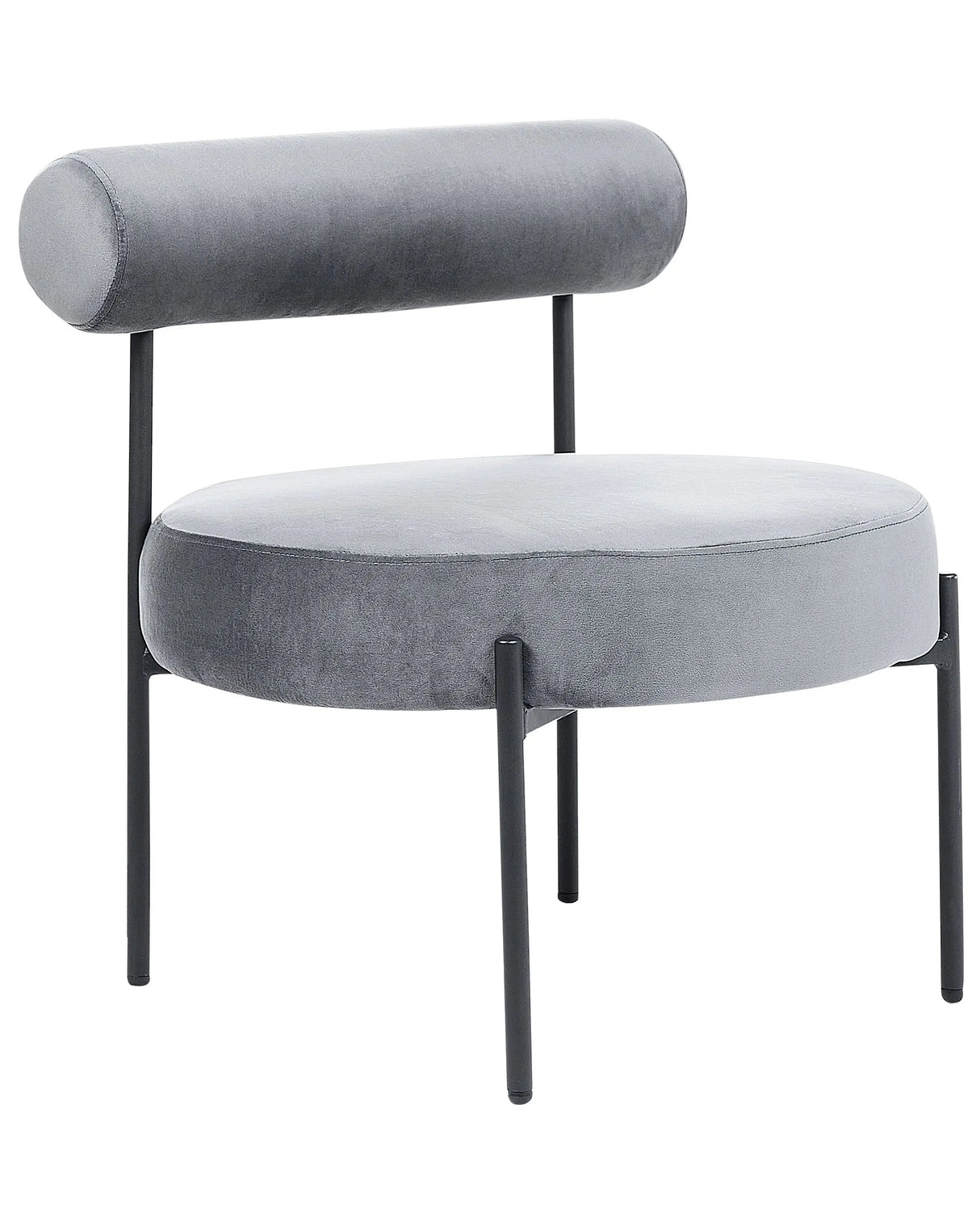 Armless Chair Grey Velvet Upholstery Round Seat Roll Back Vintage Design Black Metal Frame Beliani