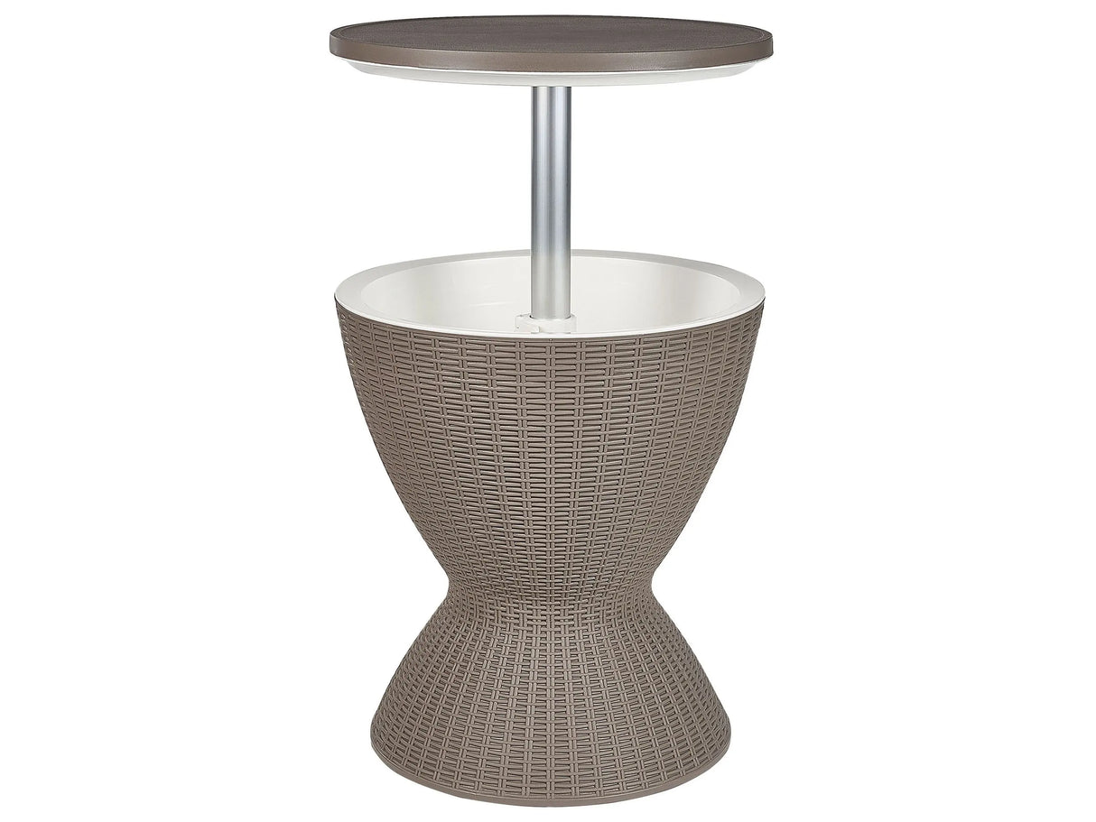 Garden Cool Bar Taupe Polypropylene Built-in Cooler Round Height Adjustement Mechanism Tabletop 49 cm Beliani