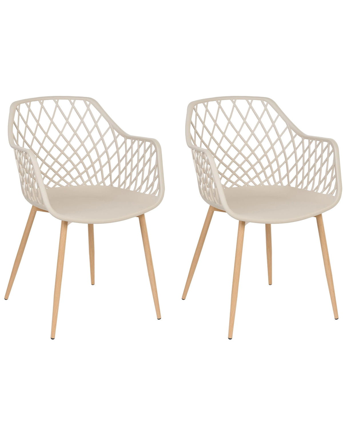 Set of 2 Dining Chairs Beige Synthetic Seat Light Wood Metal Legs Open Net Back Modern Living Room Scandinavian Style Beliani